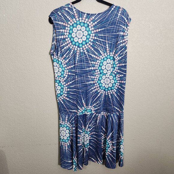 Shoreline Blue Sleeveless Dress 1X-2X Abstract Dot Pattern Knee Length Lightweig - Picture 4 of 15